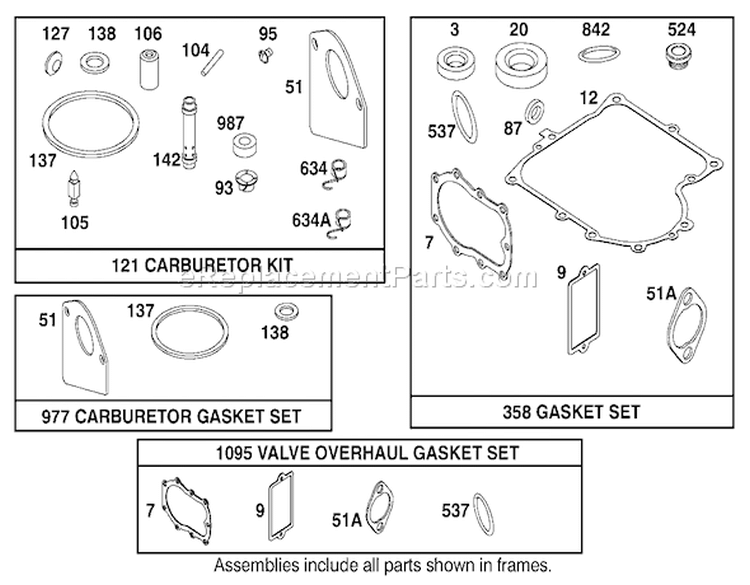 Carburetor, Overhaul and Gasket Sets Briggs and Stratton 284707-1148-E1 Diagram and Parts List for 71199 220000001-220999999 - 2002 Toro Lawn Tractor