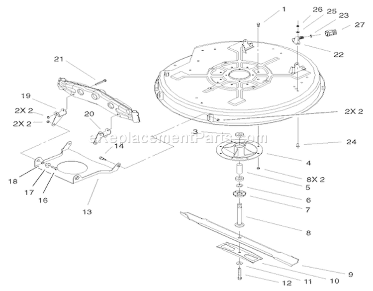 32in Deck and Baffle Assembly Diagram and Parts List for 71199 230000001-230999999 - 2003 Toro Lawn Tractor
