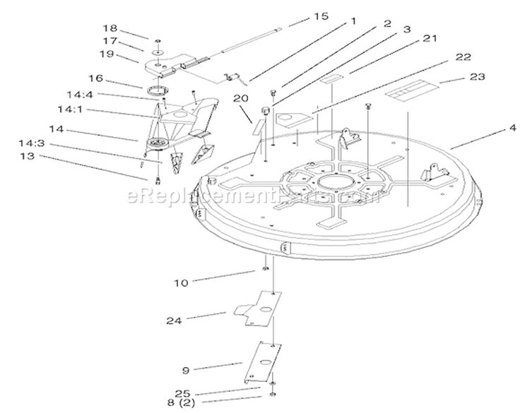 32in Deck Assembly Diagram and Parts List for 71199 230000001-230999999 - 2003 Toro Lawn Tractor