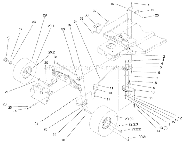 Steering Components Assembly Diagram and Parts List for 71199 9900001-9999999 - 1999 Toro Lawn Tractor