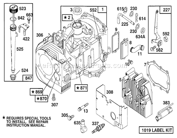 Engine Briggs & Stratton Model 283707-0156-01 Diagram and Parts List for 71200 3900001-3999999 - 1993 Toro Lawn Tractor