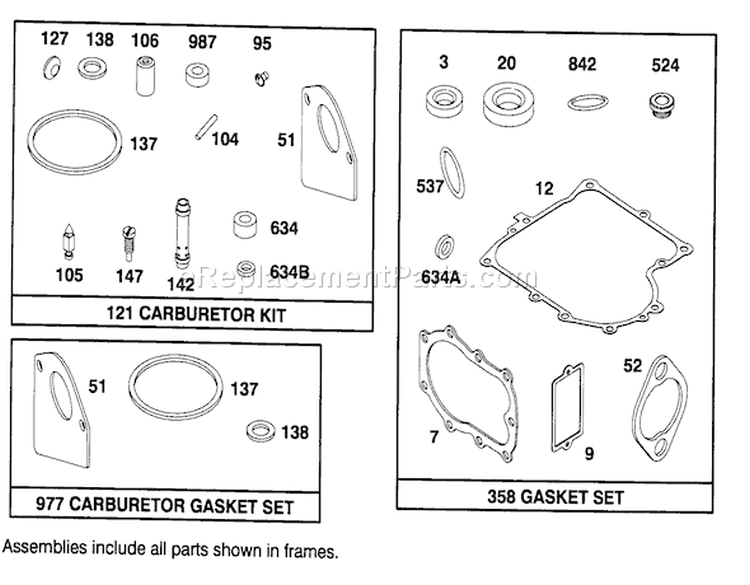 Engine Briggs & Stratton Model 282707-0119-O1 Diagram and Parts List for 71182 4900001-4999999 - 1994 Toro Lawn Tractor