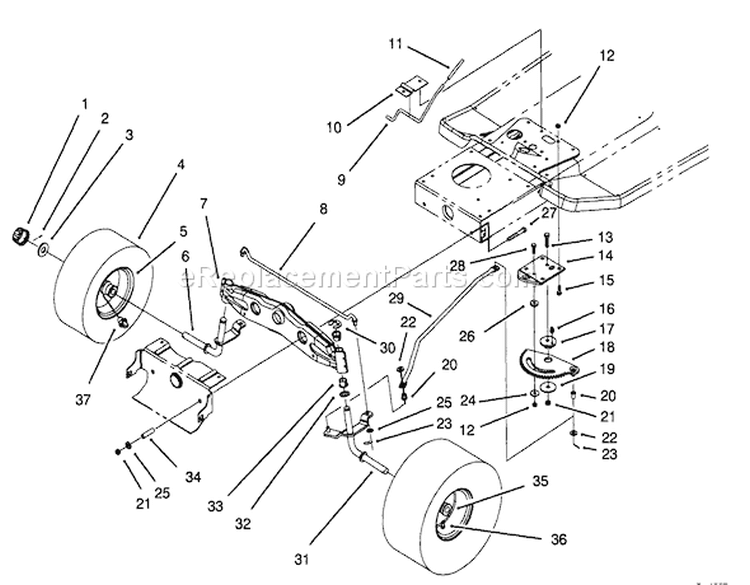 Front Axle Assembly Diagram and Parts List for 71182 4900001-4999999 - 1994 Toro Lawn Tractor