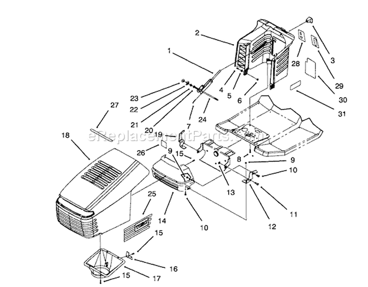 Hood Assembly Diagram and Parts List for 71182 4900001-4999999 - 1994 Toro Lawn Tractor