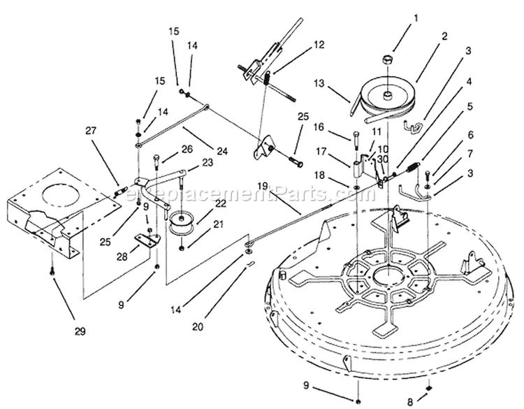 Pulley & Belt Assembly (32" Cutting Unit) Diagram and Parts List for 71182 4900001-4999999 - 1994 Toro Lawn Tractor