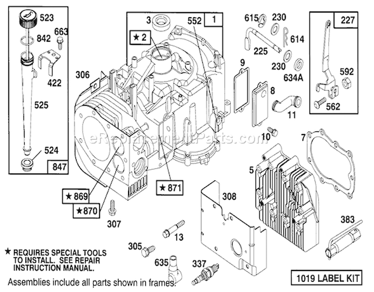 Engine Briggs & Stratton Model 283707-0156-01 Diagram and Parts List for 71200 5900001-5910000 - 1995 Toro Lawn Tractor
