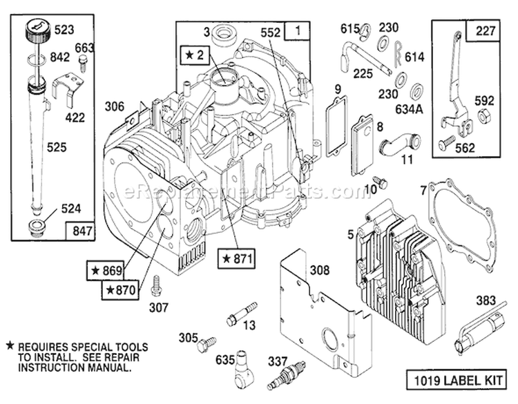 Engine Briggs & Stratton Model 283707-0156-01 Diagram and Parts List for 71182 5910001-5999999 - 1995 Toro Lawn Tractor