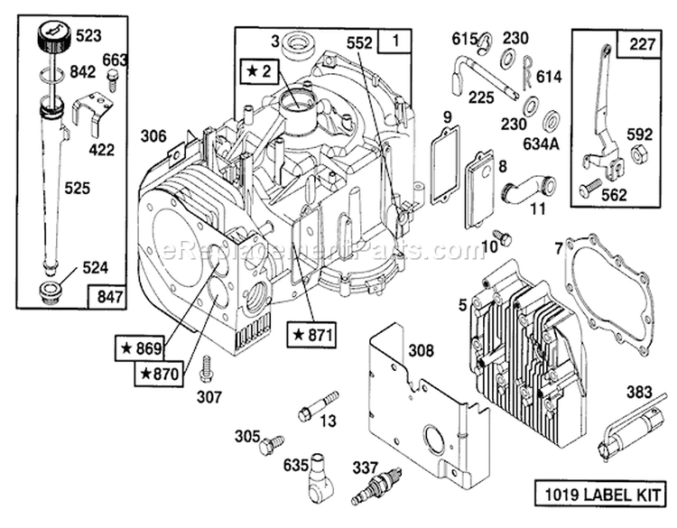 Engine Briggs & Stratton Model 283707-0156-01 Diagram and Parts List for 71188 6900001-6999999 - 1996 Toro Lawn Tractor