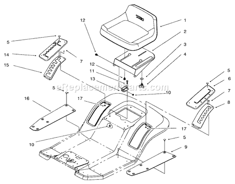 Seat Assembly Diagram and Parts List for 71188 6900001-6999999 - 1996 Toro Lawn Tractor