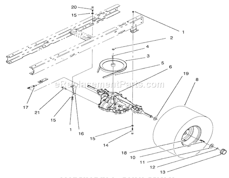 Transaxle Assembly Diagram and Parts List for 71188 6900001-6999999 - 1996 Toro Lawn Tractor