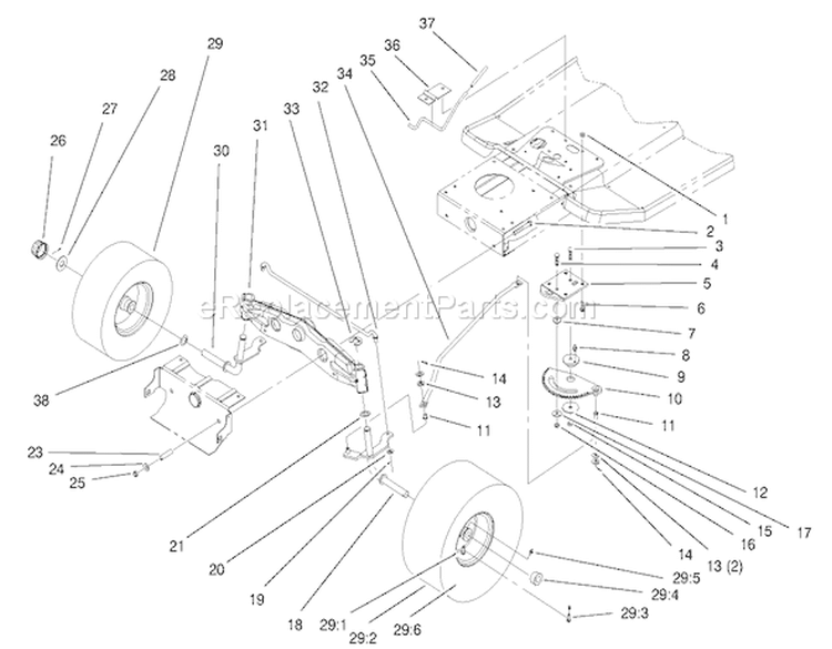 Front Axle Assembly Diagram and Parts List for 71201 7900001-7999999 - 1997 Toro Lawn Tractor