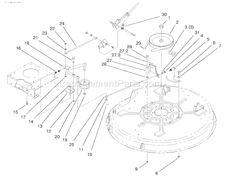 Pulley & Belt Assembly (32" Cutting Unit) Diagram and Parts List for 71201 7900001-7999999 - 1997 Toro Lawn Tractor