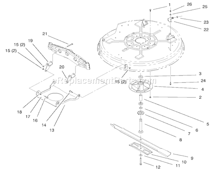 Spindle & Blade Assembly Diagram and Parts List for 71201 7900001-7999999 - 1997 Toro Lawn Tractor