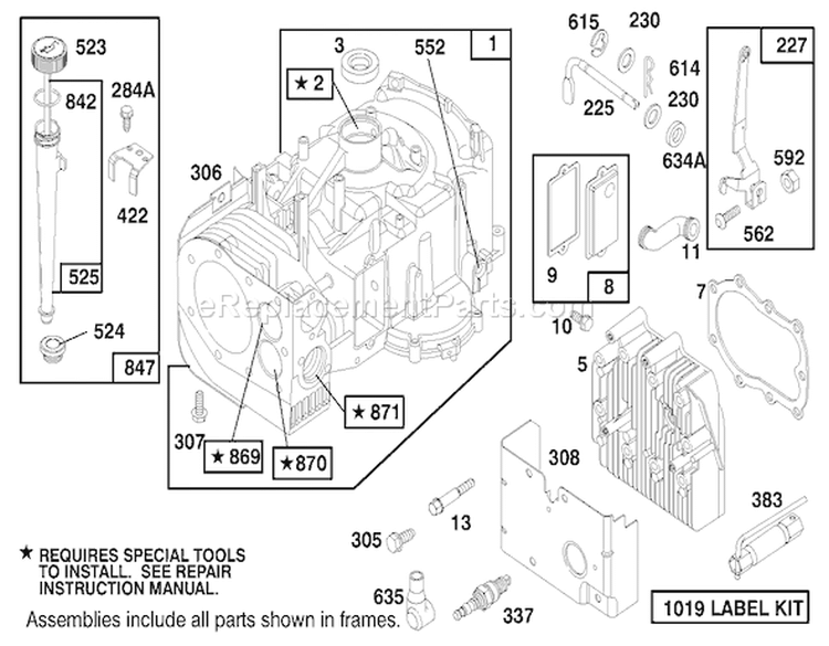 Engine Briggs & Stratton Model 282707-0119-01 Diagram and Parts List for 71201 7900001-7999999 - 1997 Toro Lawn Tractor