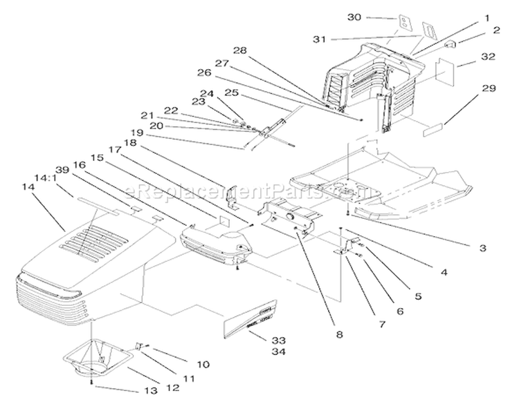 Hood Assembly Diagram and Parts List for 71201 8900001-8999999 - 1998 Toro Lawn Tractor