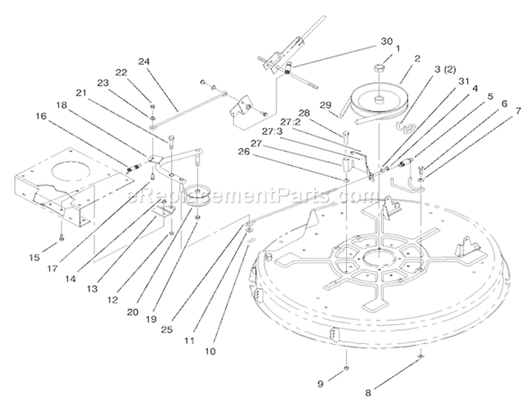 Pulley & Belt Assembly (32" Cutting Unit) Diagram and Parts List for 71201 8900001-8999999 - 1998 Toro Lawn Tractor