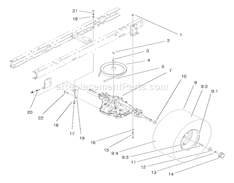 Transaxle Assembly Diagram and Parts List for 71201 8900001-8999999 - 1998 Toro Lawn Tractor