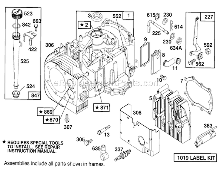 Engine Briggs & Stratton Model 283707-0156-01 Diagram and Parts List for 71202 3900001-3999999 - 1993 Toro Lawn Tractor