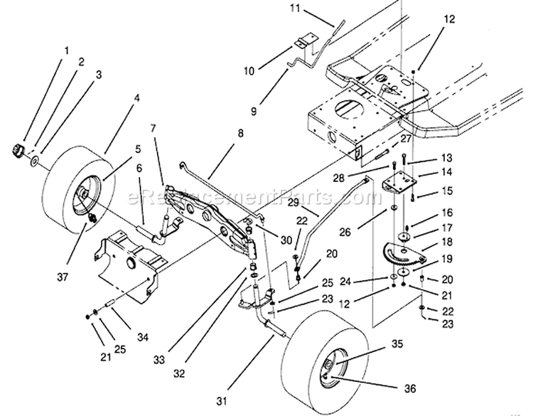 Front Axle Assembly Diagram and Parts List for 71202 4900001-4999999 - 1994 Toro Lawn Tractor