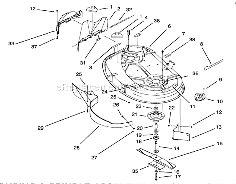 Housing & Spindle Assembly (38" Cutting Unit) (model No. 71184 Only) Diagram and Parts List for 71202 4900001-4999999 - 1994 Toro Lawn Tractor