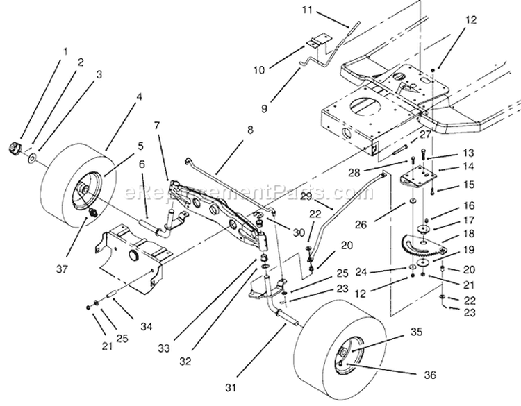 Front Axle Assembly Diagram and Parts List for 71202 5900001-5999999 - 1995 Toro Lawn Tractor