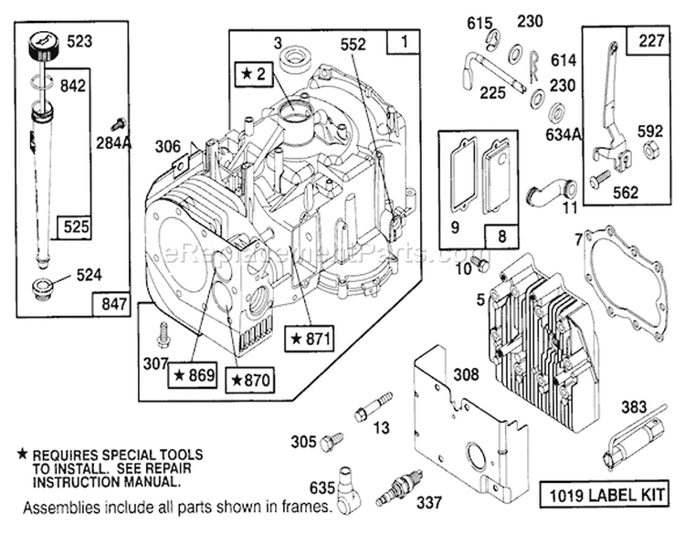 Engine Briggs & Stratton Model 286707-0453-01 Diagram and Parts List for 71202 5900001-5999999 - 1995 Toro Lawn Tractor
