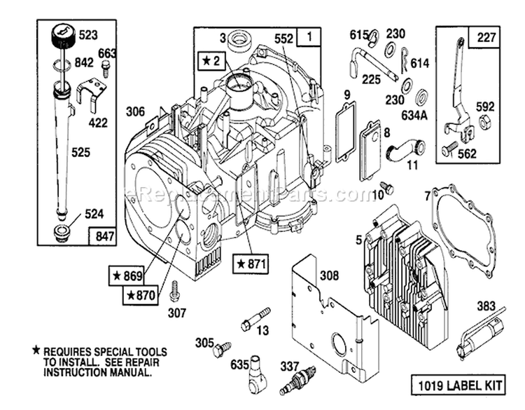 Engine Briggs & Stratton Model 286707-0452-01 Diagram and Parts List for 71181 3900001-3999999 - 1993 Toro Lawn Tractor