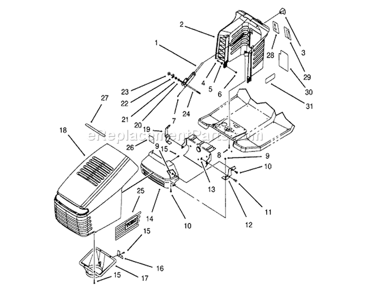 Hood Assembly Diagram and Parts List for 71205 59000001-59999999 - 1995 Toro Lawn Tractor