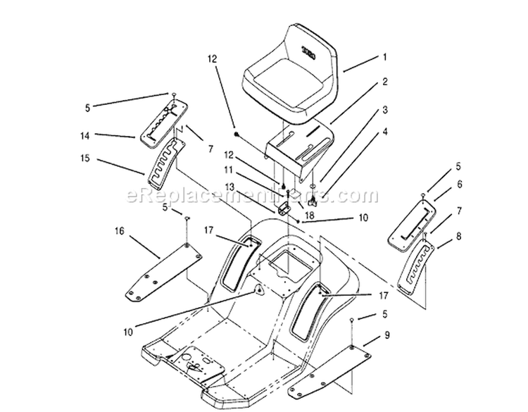 Seat Assembly Diagram and Parts List for 71205 59000001-59999999 - 1995 Toro Lawn Tractor