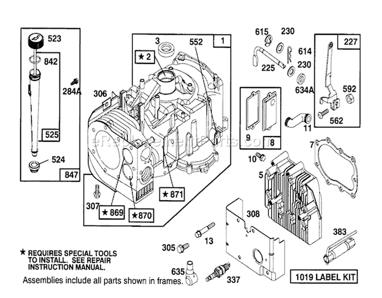 Engine Briggs & Stratton Model 28m707-0122-01 Diagram and Parts List for 71205 59000001-59999999 - 1995 Toro Lawn Tractor