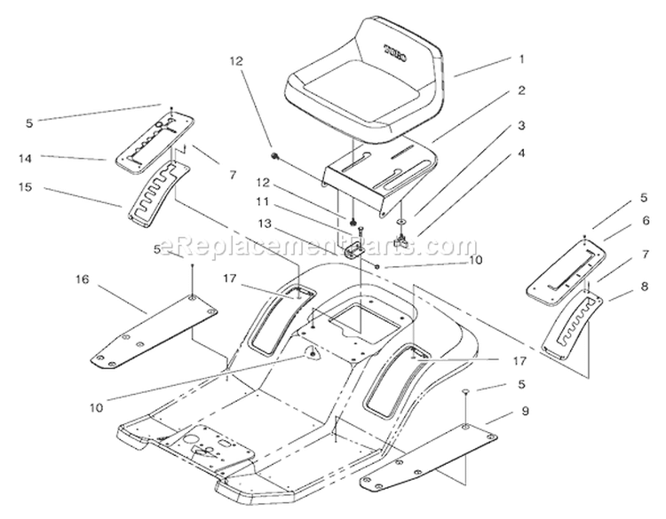 Seat Assembly Diagram and Parts List for 71205 6900001-6999999 - 1996 Toro Lawn Tractor