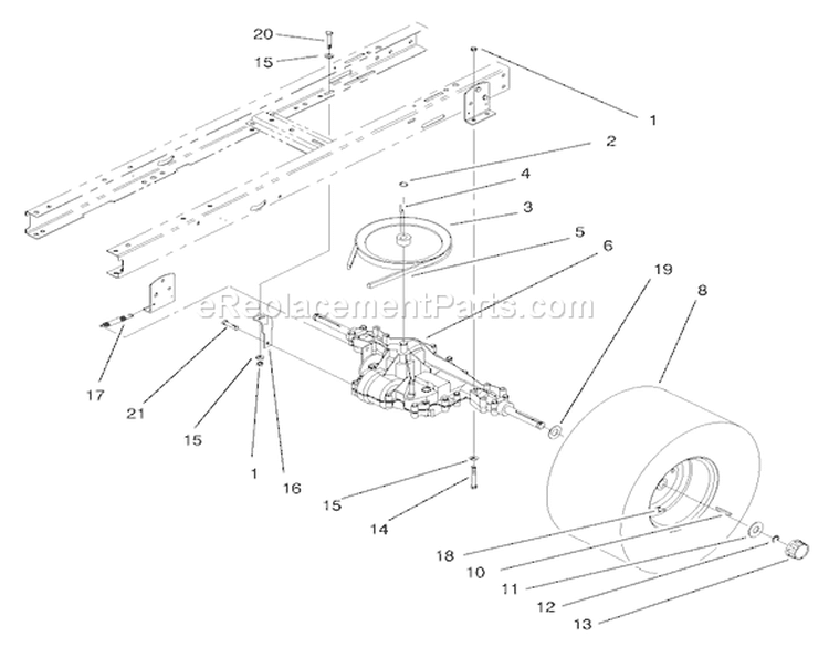 Transaxle Assembly Diagram and Parts List for 71205 6900001-6999999 - 1996 Toro Lawn Tractor