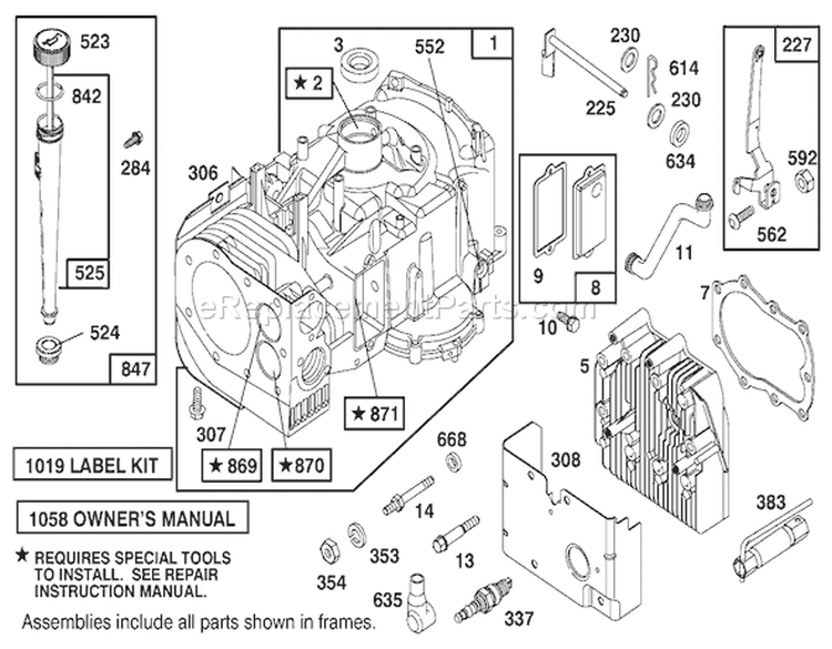 Engine Briggs & Stratton Model 28m707-0127-01 Diagram and Parts List for 71205 6900001-6999999 - 1996 Toro Lawn Tractor