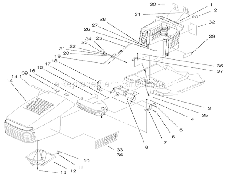 Hood Assembly Diagram and Parts List for 71208 7900001-7999999 - 1997 Toro Lawn Tractor