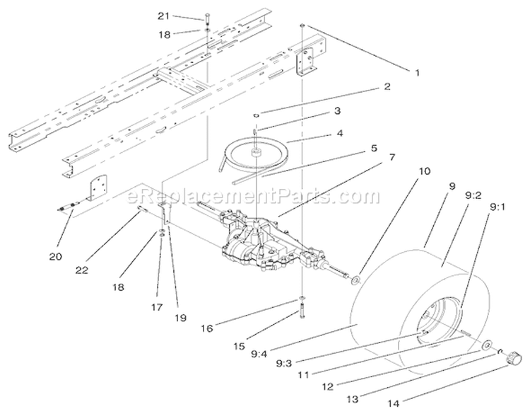 Transaxle Assembly Diagram and Parts List for 71208 7900001-7999999 - 1997 Toro Lawn Tractor