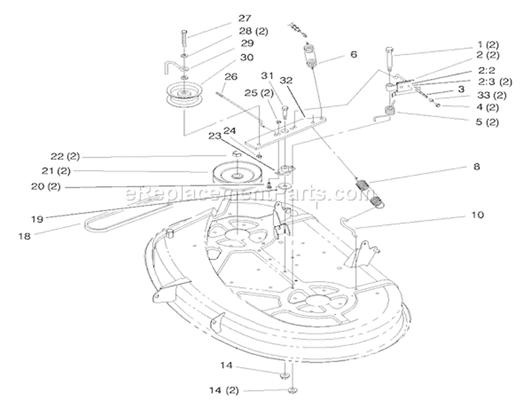 Pulley & Belt Assembly (38" Cutting Unit) Diagram and Parts List for 71208 8900001-8999999 - 1998 Toro Lawn Tractor