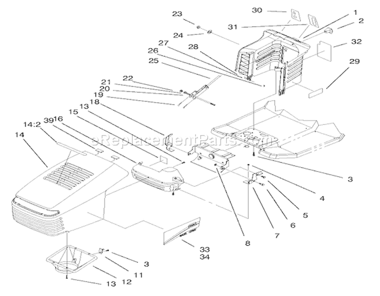 Hood & Tower Assembly Diagram and Parts List for 71209 200000001-200999999 - 2000 Toro Lawn Tractor