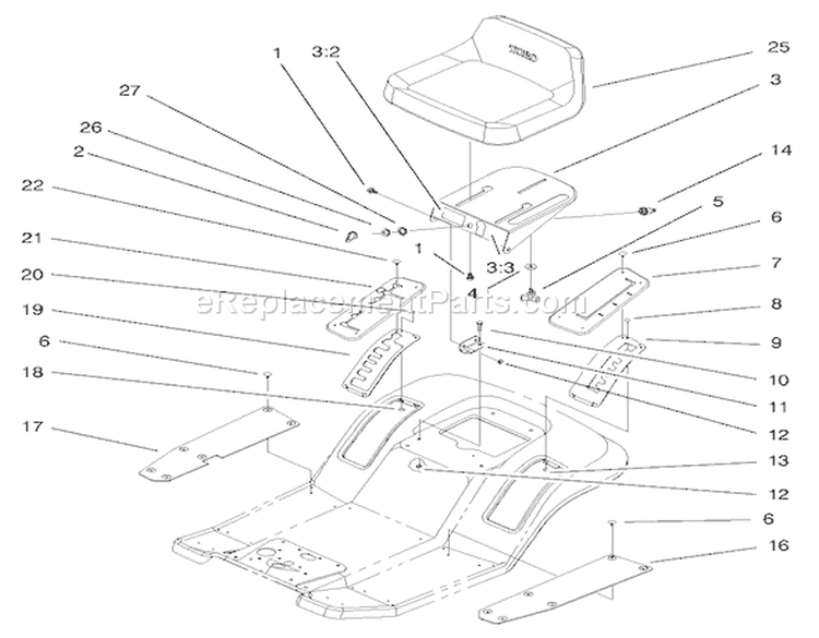 Rear Body & Seat Assembly Diagram and Parts List for 71209 200000001-200999999 - 2000 Toro Lawn Tractor