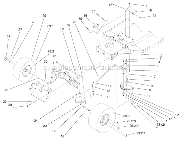 Steering Components Assembly Diagram and Parts List for 71209 200000001-200999999 - 2000 Toro Lawn Tractor