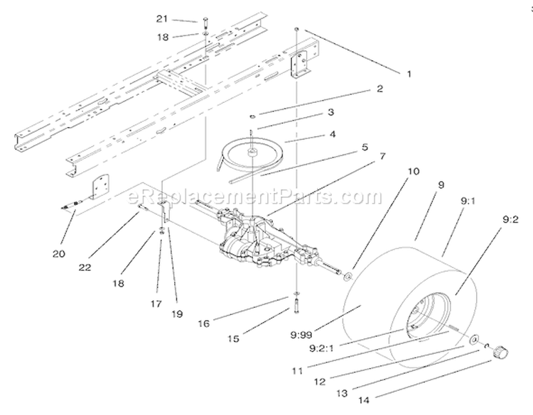 5 Speed Transaxle Assembly Diagram and Parts List for 71209 200000001-200999999 - 2000 Toro Lawn Tractor