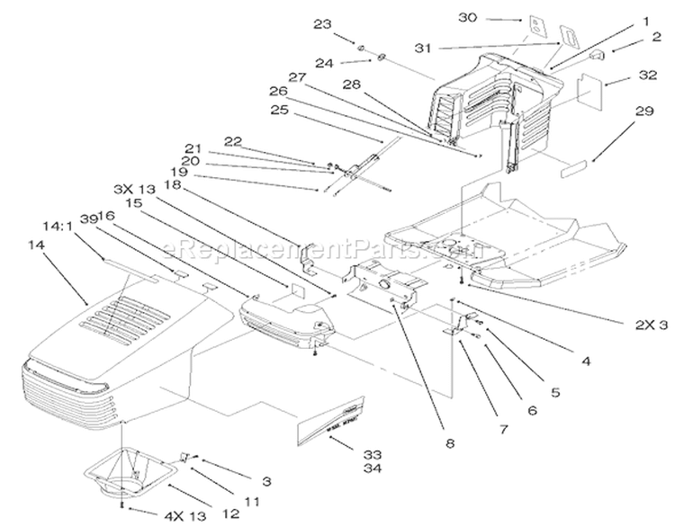 Hood & Tower Assembly Diagram and Parts List for 71209 210000001-210999999 - 2001 Toro Lawn Tractor