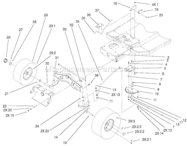 Steering Components Assembly Diagram and Parts List for 71209 210000001-210999999 - 2001 Toro Lawn Tractor