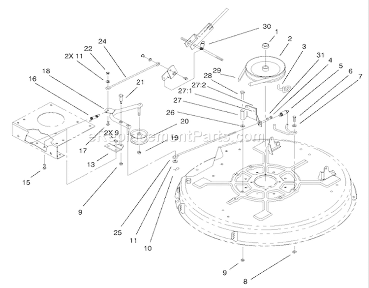 32" Deck Blade Drive & Braking Components Assembly Diagram and Parts List for 71209 220010001-220999999 - 2002 Toro Lawn Tractor