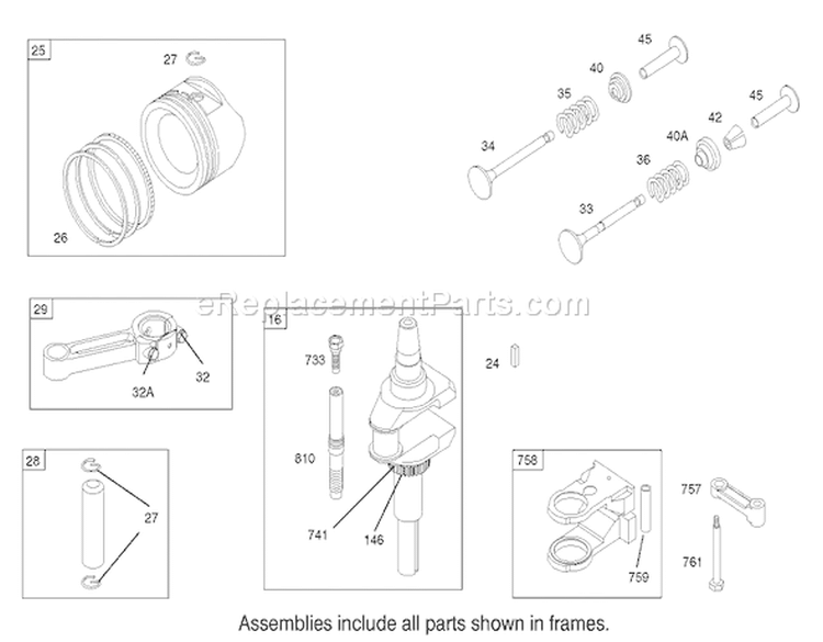 Crankshaft Assembly Engine Briggs and Stratton Model 28M707-1125-E1 Diagram and Parts List for 71209 220010001-220999999 - 2002 Toro Lawn Tractor