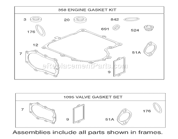 Gasket Assembly Engine Briggs and Stratton Model 28M707-1125-E1 Diagram and Parts List for 71209 220010001-220999999 - 2002 Toro Lawn Tractor