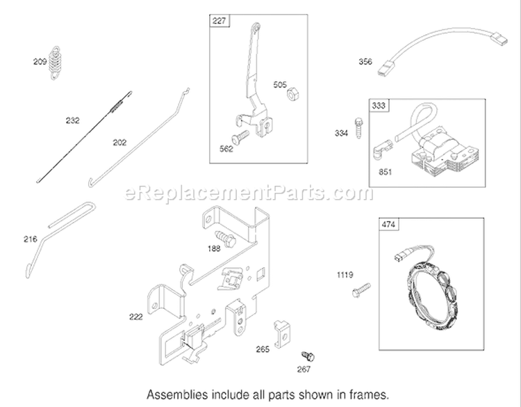 Governor Assembly Engine Briggs and Stratton Model 28M707-1125-E1 Diagram and Parts List for 71209 220010001-220999999 - 2002 Toro Lawn Tractor
