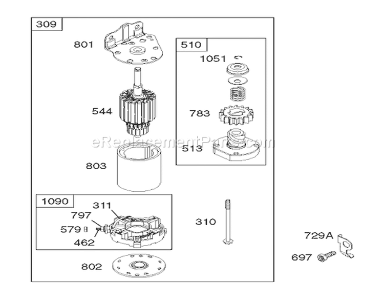 Starter Assembly Engine Briggs and Stratton Model 28M707-1125-E1 Diagram and Parts List for 71209 220010001-220999999 - 2002 Toro Lawn Tractor