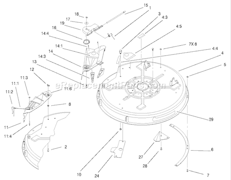 32" Deck Components Assembly Diagram and Parts List for 71209 220010001-220999999 - 2002 Toro Lawn Tractor