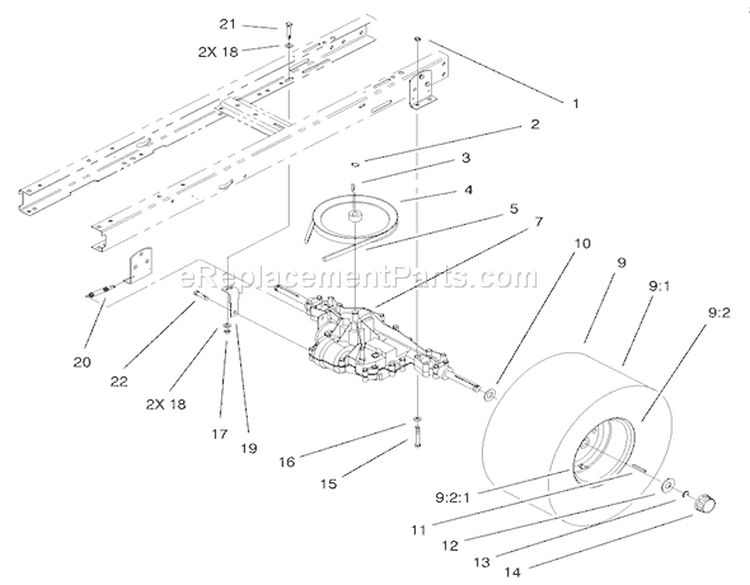 5 Speed Transaxle Assembly Diagram and Parts List for 71209 220010001-220999999 - 2002 Toro Lawn Tractor
