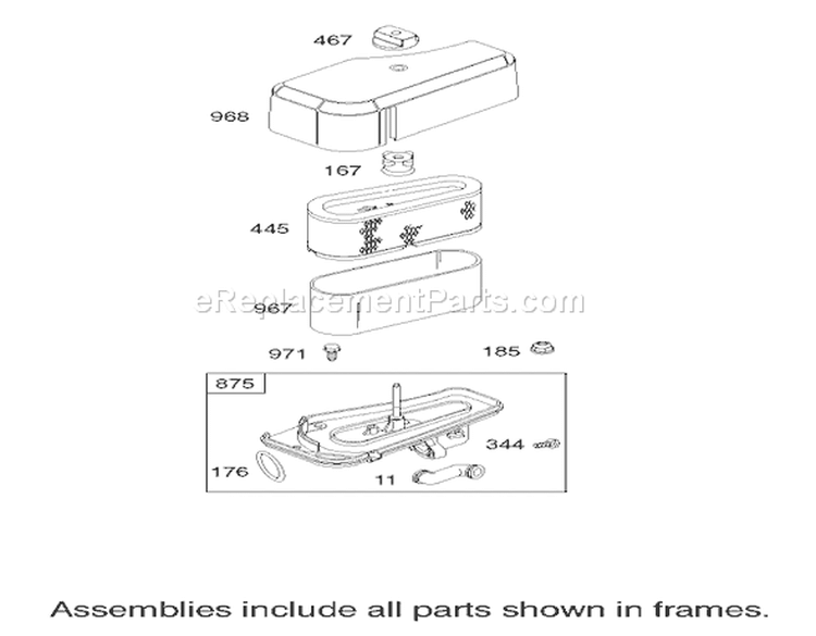 Air Cleaner Assembly Engine Briggs and Stratton Model 28M707-1125-E1 Diagram and Parts List for 71209 220010001-220999999 - 2002 Toro Lawn Tractor